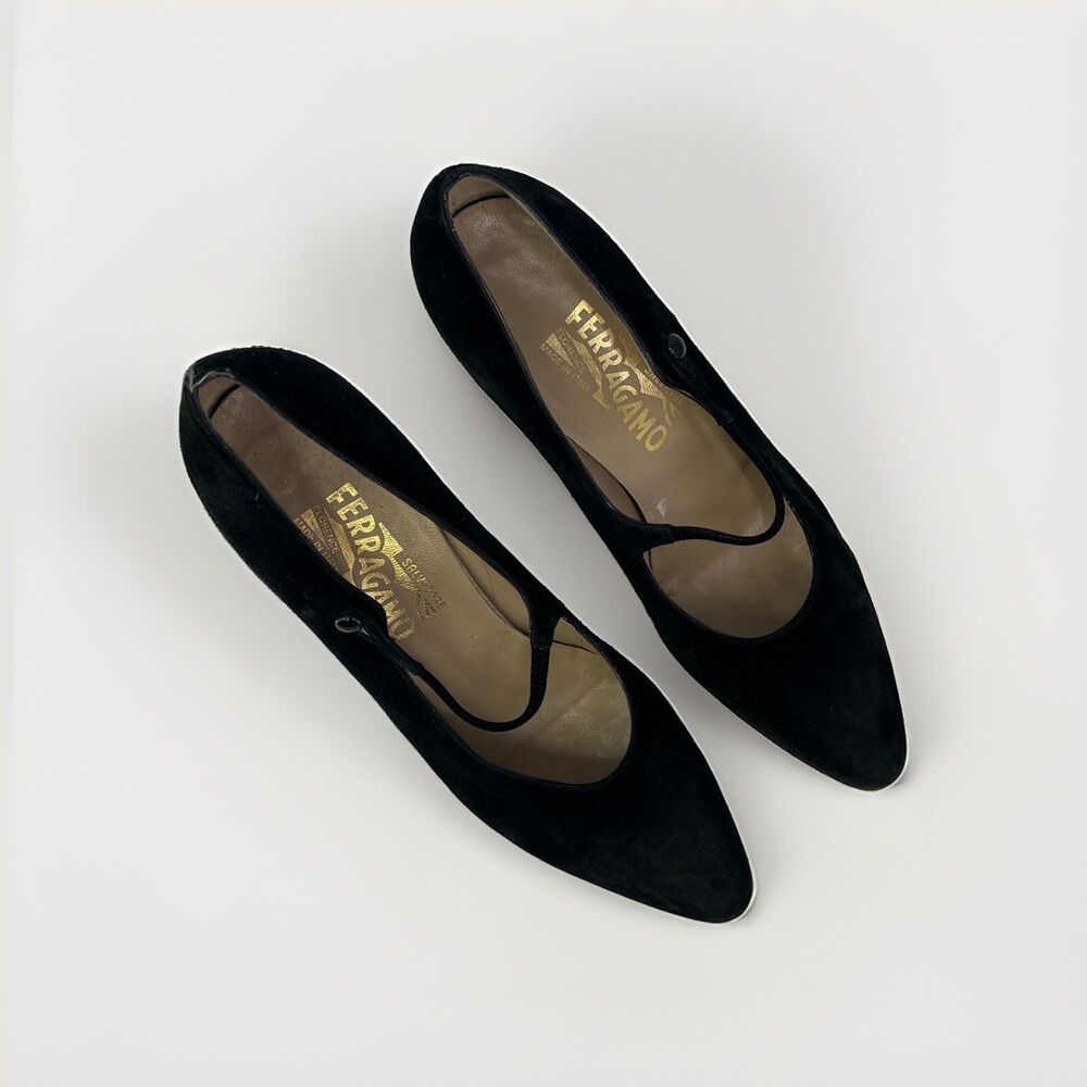 Salvatore Ferragamo Mary Jane Pump Black Suede Size 9 B Whimsygoth Victorian